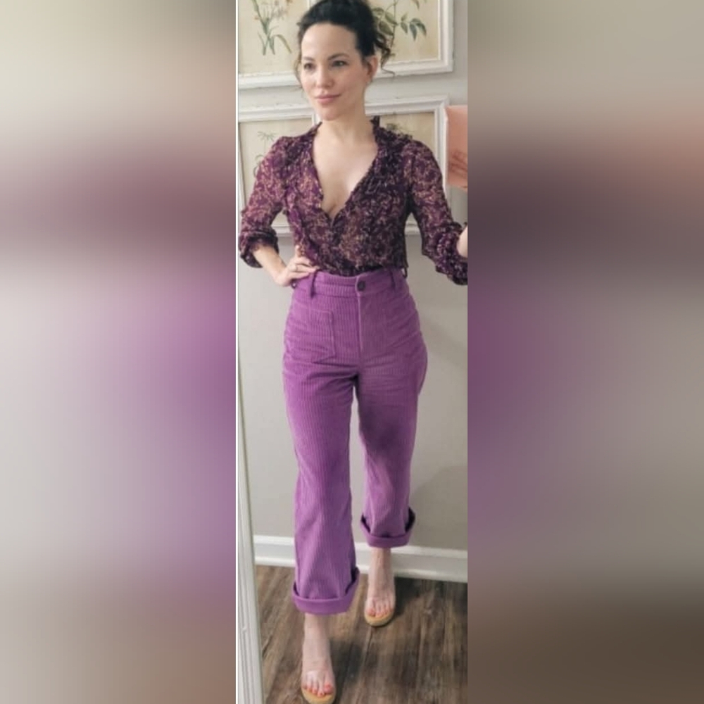 Sezane Le 70's Cropped Trousers Purple - Size 2 - Picture 5 of 6